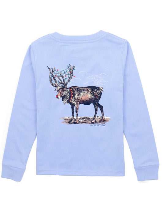 Boys Reindeer L/S Tee - Lt Blue