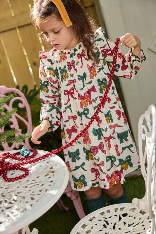 Girls Jaipur Dress - Christmas Bows and Bells