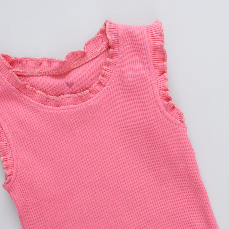 Girls Organic Ruffle Rib Tank - Confetti Pink