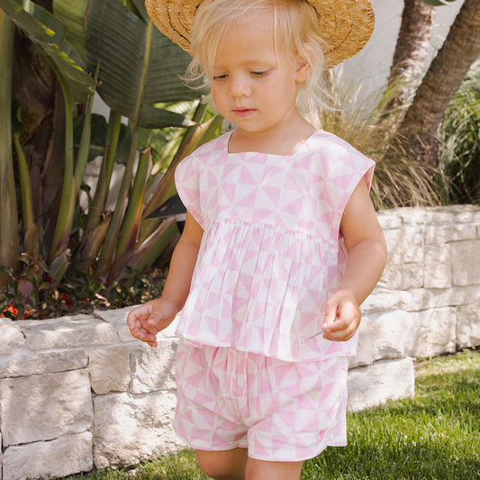 Girls Kamari 2pc Set - Pink Triangle Check