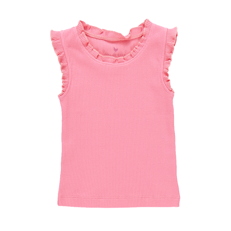 Girls Organic Ruffle Rib Tank - Confetti Pink