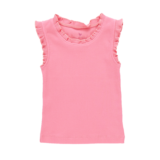 Girls Organic Ruffle Rib Tank - Confetti Pink