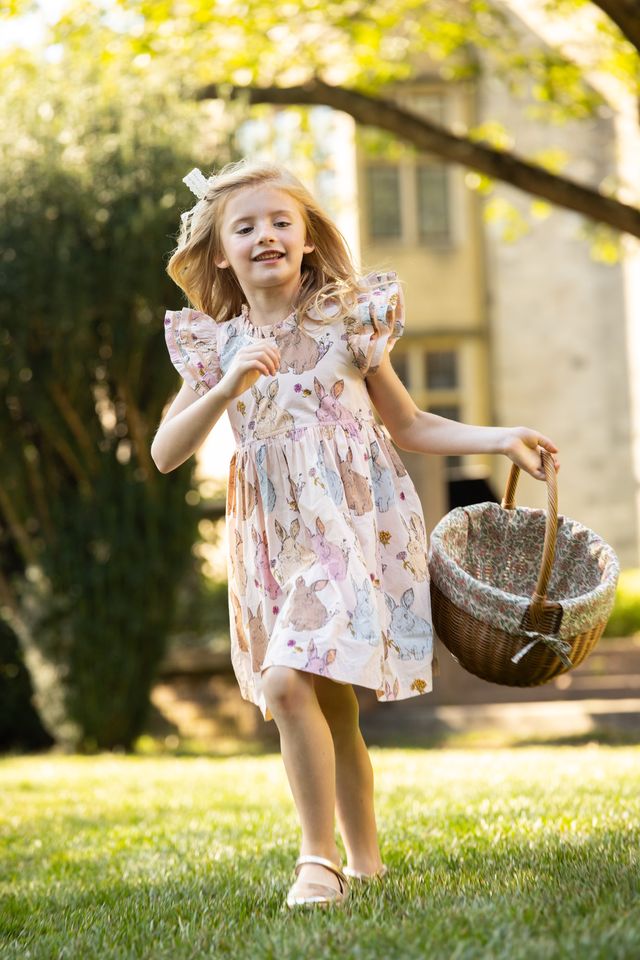 Girls Jennifer Double Ruffle Dress - Vintage Bunnies