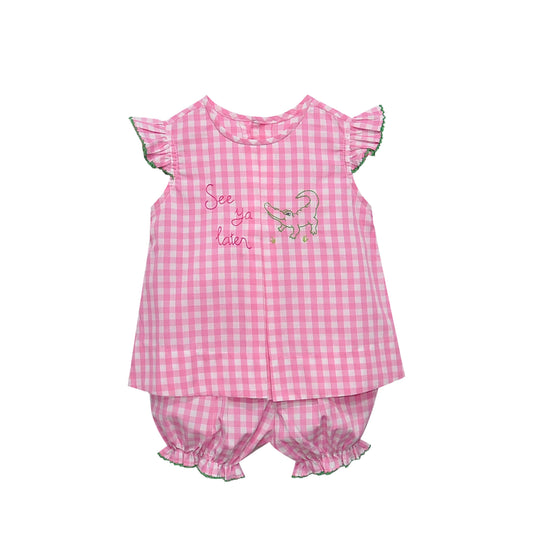 Pink Reese Bloomer Set-See Ya Later Alligator