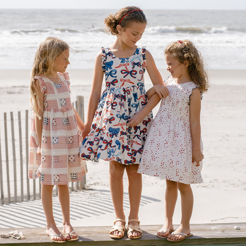 Girls Kelsey Dress - Red White & Bows
