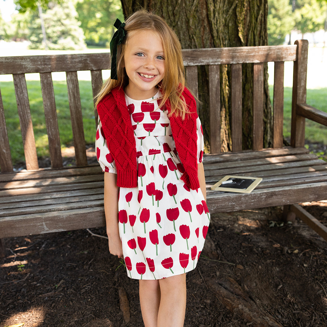 Girls Evelyn Dress - Red Tulips