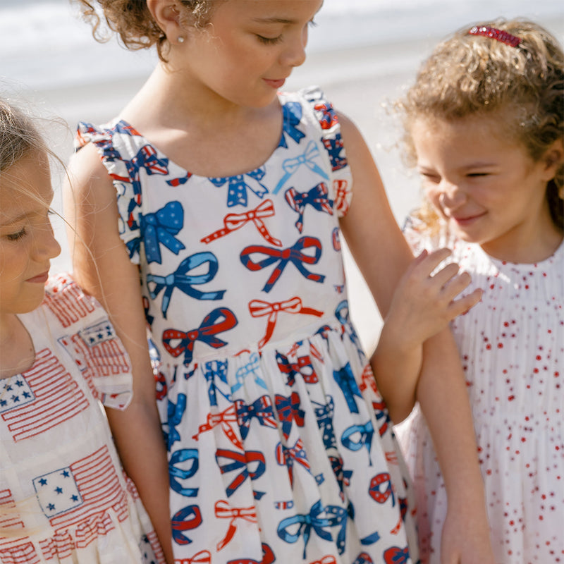Girls Kelsey Dress - Red White & Bows