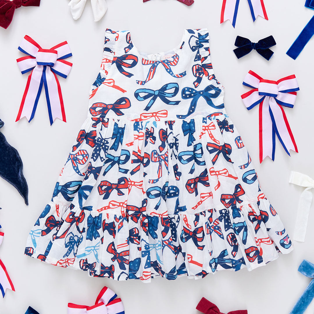 Girls Kelsey Dress - Red White & Bows