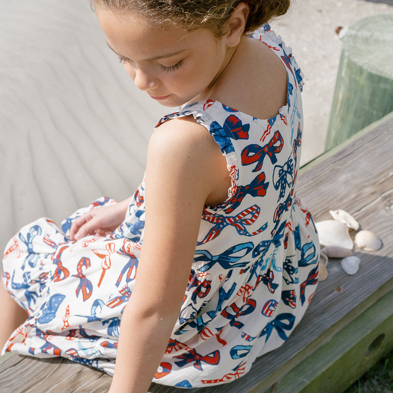 Girls Kelsey Dress - Red White & Bows