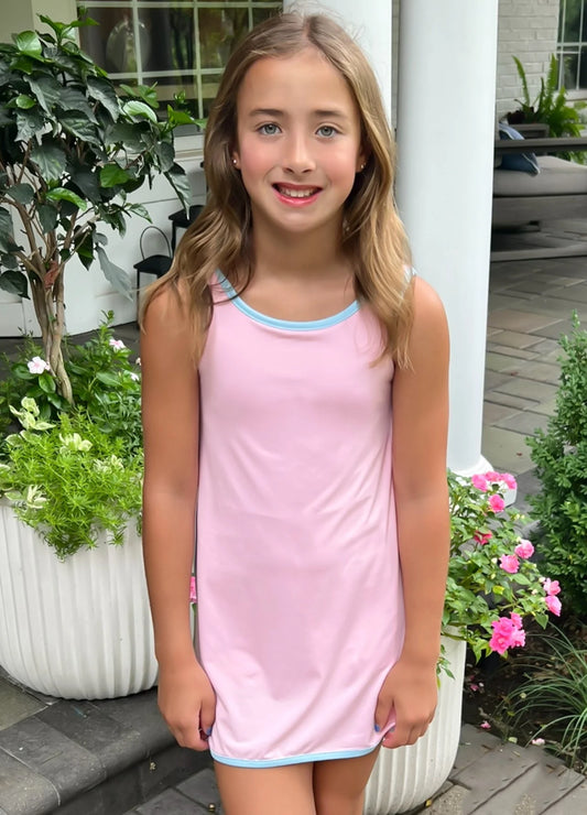 Pink Tennis Dress w Blue Trim Serve It Up