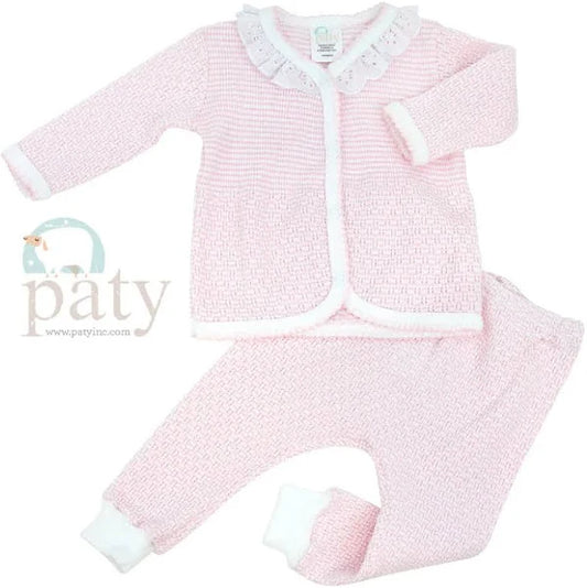 L/S Top w/Eyelet Trim & Leggings Set - Pink