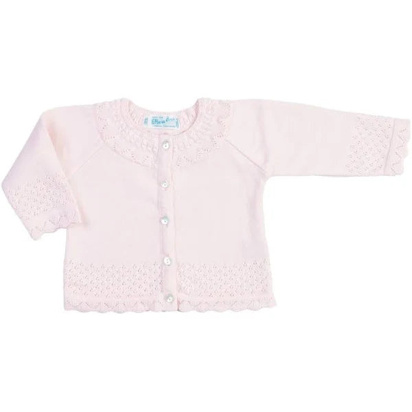 Pointelle Ruffle Knit Cardigan - Pink