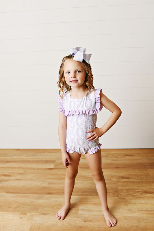 Purple Floral 1 PC Swimsuit