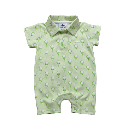 Pima Polo Romper - Green Golf Print