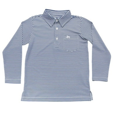 Inshore Performance Navy Stripe Polo LS