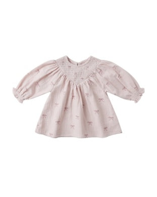 V Smocked Dress - Bows
