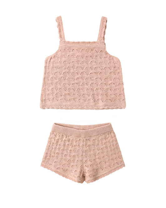 Pointelle Knit Tank + Short Set- Melon