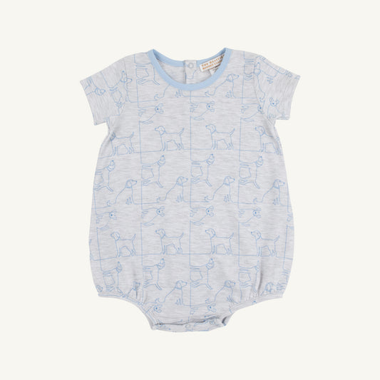 Short Sleeve Patton Play Bubble- Puppy Puzzle/Beale Street Blue