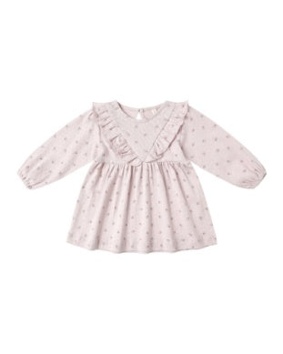 Long Sleeve Ruffle V Dress - Lilac Ditsy