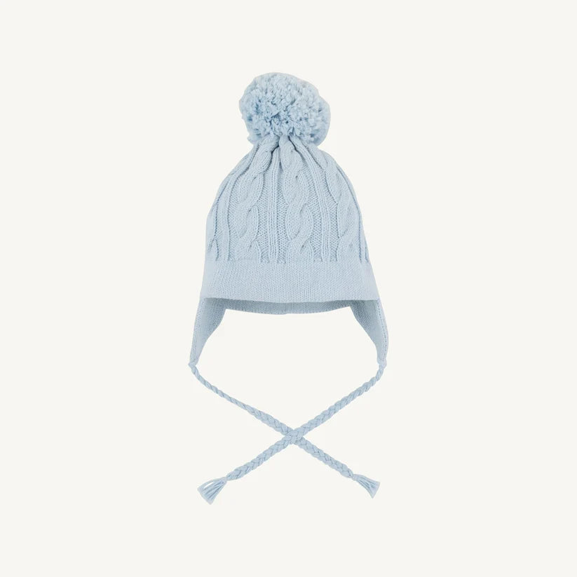 Parrish Pom Pom Hat- Cable Knit Blue