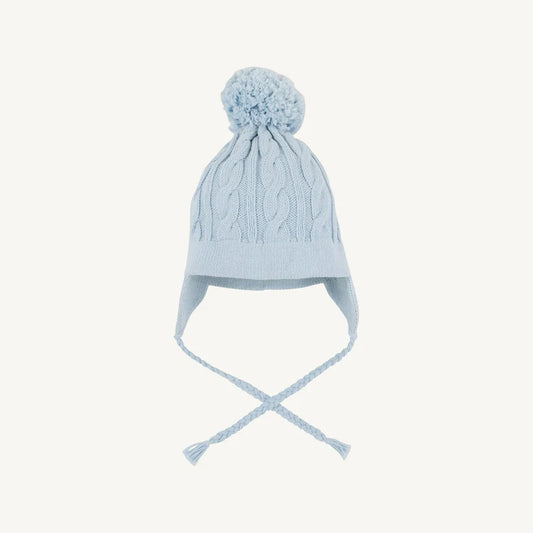 Parrish Pom Pom Hat- Cable Knit Blue