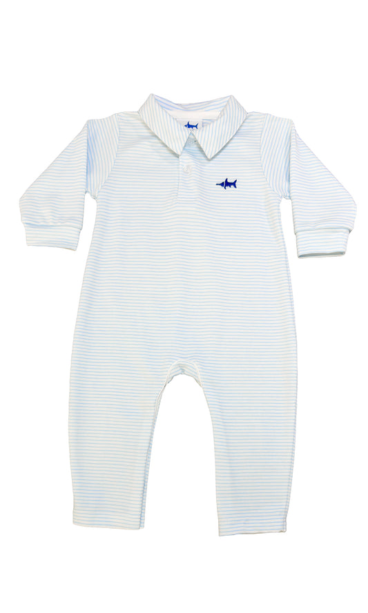 SBC Signature Polo Romper - Blue Stripe