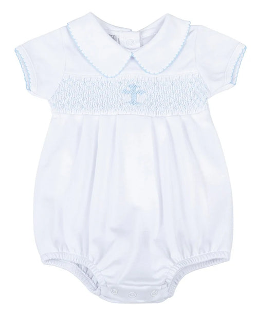 Baby Boys Blessed Blue Smocked Cross Bubble