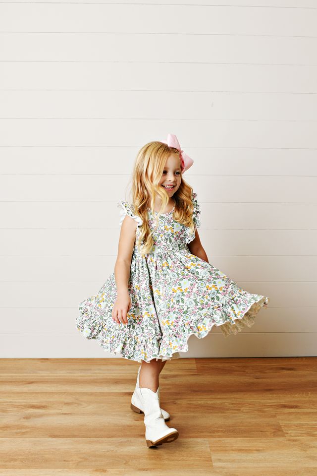 Blue Floral Flutter Twirl Dress