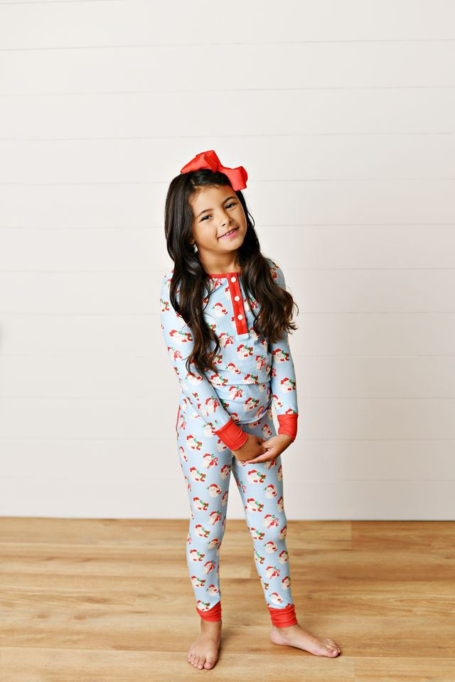 Blue Butterknit 2PC PJ- Blue Santa