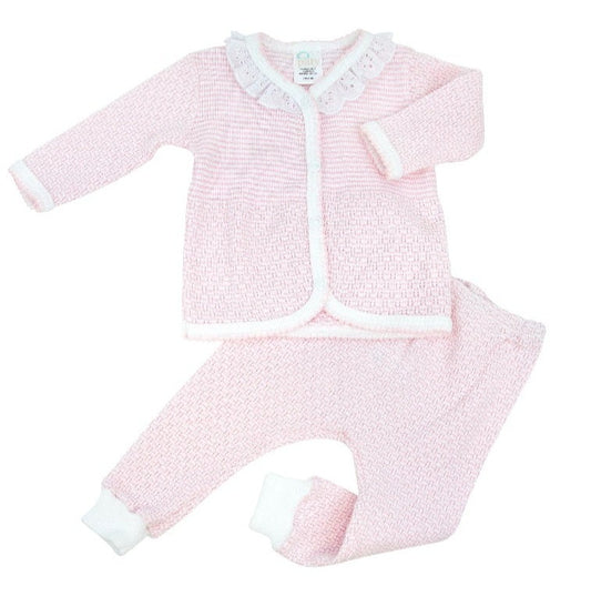 L/S Top w/Eyelet Trim & Leggings Set - Pink