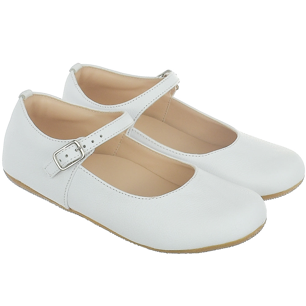 Youth Girl Leather Mary Jane - White w/Rubber Sole