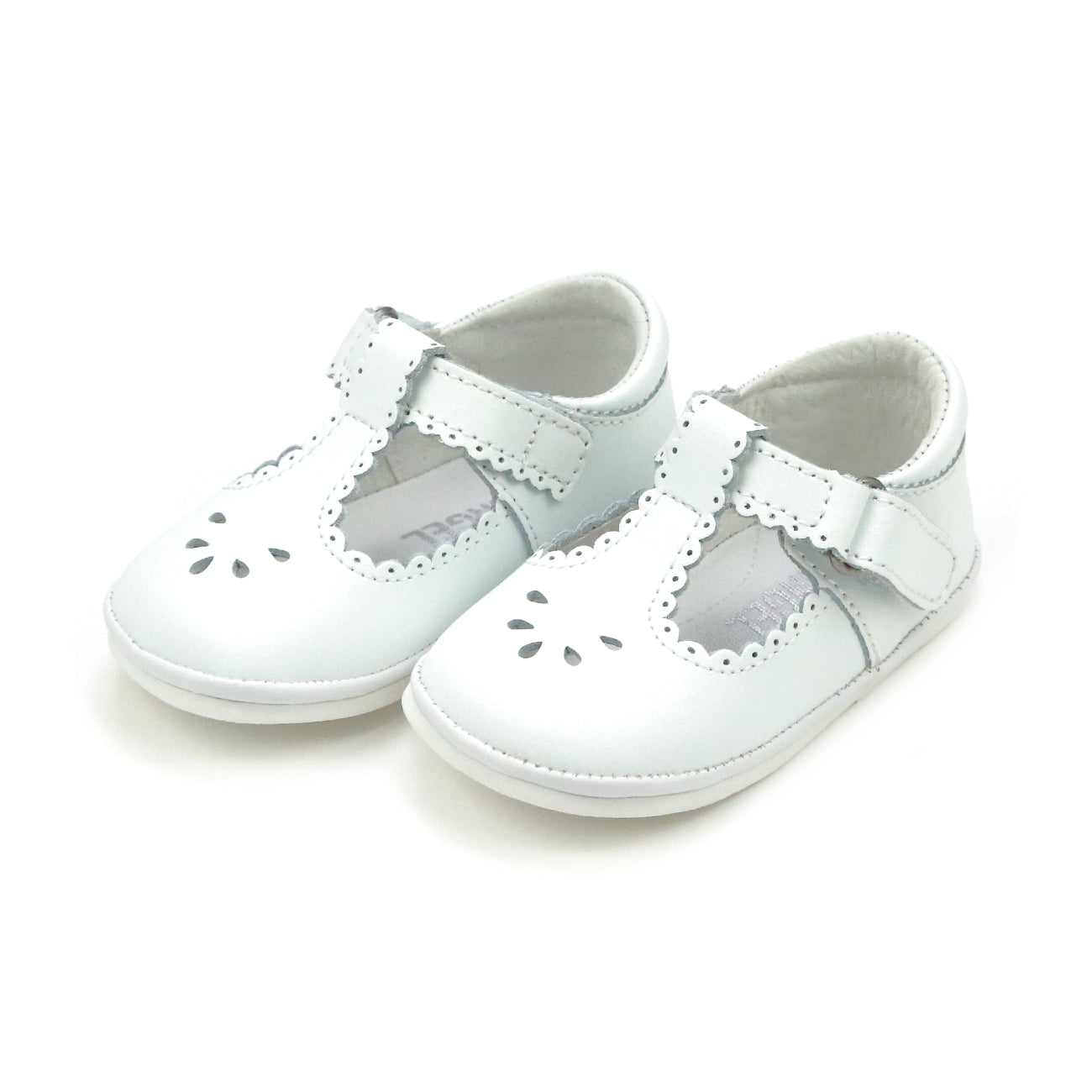 Dottie Scalloped White T-Strap