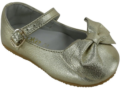 Toddler Leather Mary Jane with Big Bow - Gold